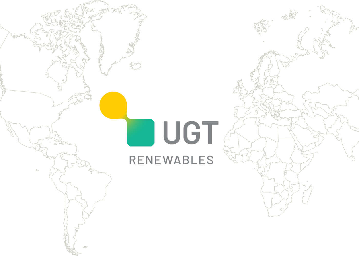 World map centered behind the UGT Renewables logo